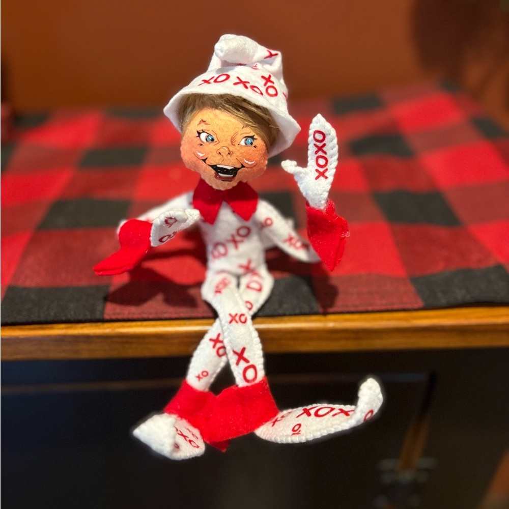 Red and White XOXO Elf Doll